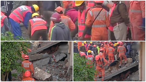 ರಕ್ಷಣಾ ತಂಡ ಕಾರ್ಯದಲ್ಲಿ ನಿರತವಾಗಿರುವುದು