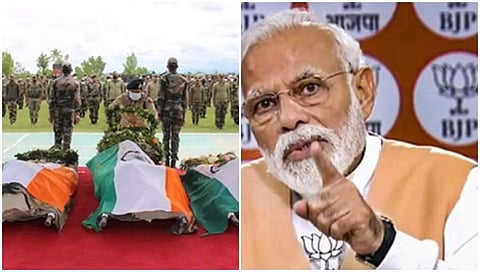 ಹುತಾತ್ಮ ಯೋಧರ ಪಾರ್ಥೀವ ಶರೀರ, ಪ್ರಧಾನಿ ಮೋದಿ