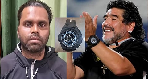 ಆರೋಪಿ ವಜೀದ್ ಹುಸೇನ್ ಮತ್ತು ಮರಡೋನ (ಒಳಚಿತ್ರದಲ್ಲಿ ಕಳವಾಗಿದ್ದ ವಾಚ್)