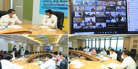 ಅಧಿಕಾರಿಗಳೊಂದಿಗೆ ಆರೋಗ್ಯ ಸಚಿವ ಡಾ. ಕೆ. ಸುಧಾಕರ್ ಅವರ ಸಭೆಯ ಚಿತ್ರ