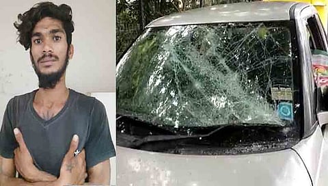 ಆರೋಪಿ ಹಾಗೂ ಹಾನಿಗೊಂಡ ಕಾರು