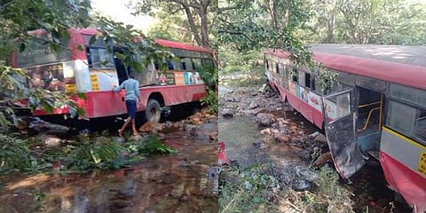 ಹಳ್ಳಕ್ಕೆ ಉರುಳಿದ ಬಸ್