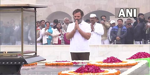 ಮಹಾತ್ಮಾ ಗಾಂಧಿ ಸ್ಮಾರಕದಲ್ಲಿ ರಾಹುಲ್ ಗಾಂಧಿ ಗೌರವ ನಮನ