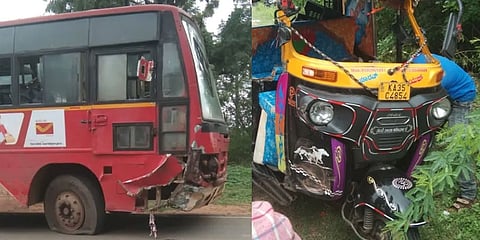 ಅಪಘಾತಕ್ಕೀಡಾದ ಬಸ್ ಮತ್ತು ಆಟೋ