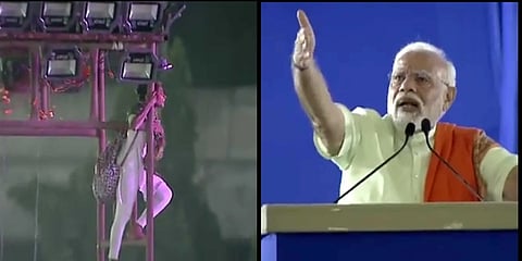 ಲೈಟ್ ಟವರ್ ಏರಿದ ಯುವತಿ, ಪ್ರಧಾನಿ ಮೋದಿ ಚಿತ್ರ