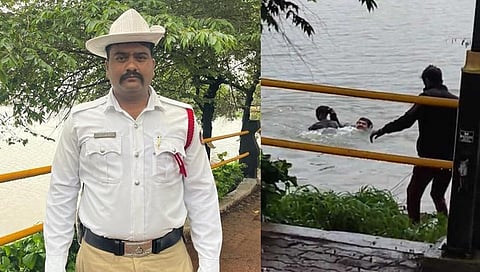ಮಹಿಳೆ ರಕ್ಷಿಸಿದ ಪೊಲೀಸ್.