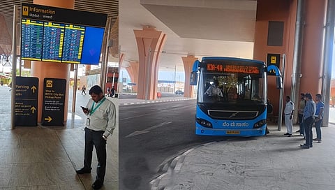 ಟರ್ಮಿನಲ್ 2 ನಲ್ಲಿ ನಿಂತಿರುವ ಬಿಎಂಟಿಸಿ ಬಸ್.