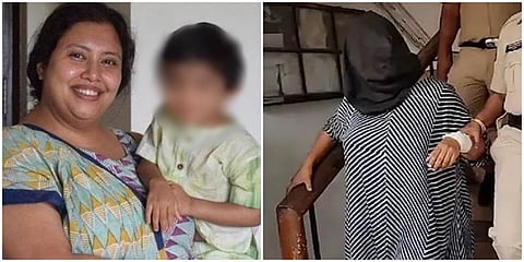 ಸುಚನಾ ಸೇಠ್ ಮಗುವಿನೊಂದಿಗೆ ಸಂಗ್ರಹ ಚಿತ್ರ,ಬಲಚಿತ್ರದಲ್ಲಿ ಸುಚನಾ ಸೇಠ್ ಬಂಧಿಸಿ ವಿಚಾರಣೆಗೆ ಕರೆತರುತ್ತಿರುವುದು