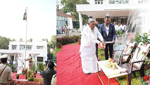 ತಮ್ಮ ಅಧಿಕೃತ ನಿವಾಸ ಕಾವೇರಿಯಲ್ಲಿ ಧ್ವಜಾರೋಹಣ ನೆರವೇರಿಸಿದ ಸಿಎಂ ಸಿದ್ದರಾಮಯ್ಯ.