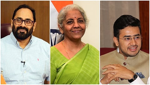 ರಾಜೀವ್ ಚಂದ್ರಶೇಖರ್, ನಿರ್ಮಲಾ ಸೀತರಾಮನ್ ಮತ್ತು ತೇಜಸ್ವಿ ಸೂರ್ಯ
