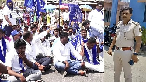 ಎಫ್ ಐಆರ್ ವಿರುದ್ಧ ಪ್ರತಿಭಟನೆ, ಪಿಎಸ್ ಐ ತನ್ವೀರ್ ಹುಸೇನ್(ಬಲ ಚಿತ್ರದಲ್ಲಿ)