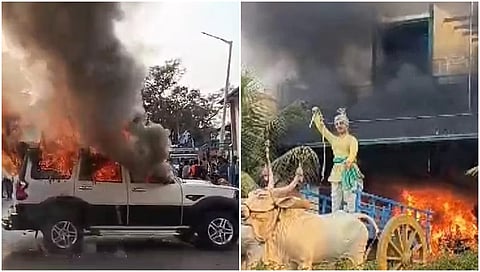 ವಾಹನಗಳಿಗೆ, ಎಪಿಎಂಸಿ ಕಚೇರಿಗೆ ಬೆಂಕಿ