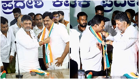 ಕಾಂಗ್ರೆಸ್‌ ಗೆ ಸೇರ್ಪಡೆಗೊಂಡ ಜೆಡಿಎಸ್  ಪಕ್ಷದ ಕಾರ್ಯಕರ್ತರು, ನಾಯಕರು ಸೇರಿದಂತೆ 400ಕ್ಕೂ ಹೆಚ್ಚು ಮಂದಿಯನ್ನು ಡಿ ಕೆ ಶಿವಕುಮಾರ್ ಕೆಪಿಸಿಸಿ ಕಚೇರಿಯಲ್ಲಿ ಬರಮಾಡಿಕೊಂಡರು. (ಡಿ ಕೆ ಶಿವಕುಮಾರ್ ಟ್ವಿಟ್ಟರ್ ಖಾತೆಯ ಫೋಟೋಗಳು)