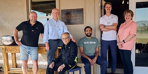 Captain Gopichand Thotakura with other crew members of the NS-25 mission. 