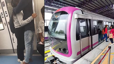 young Lovers romance in Bengaluru namma metro train