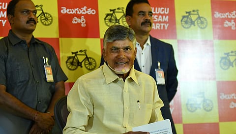 TDP supremo N Chandrababu Naidu addressing the media