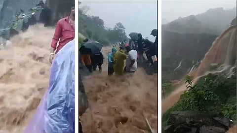 Rain wreaked havoc on the stairs of Raigad Fort