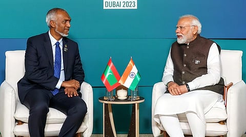 Prime Minister Narendra Modi in a meeting with President of Maldives Mohamed Muizzu (File Photo | PTI)
