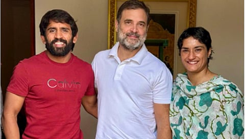 ರಾಹುಲ್ ಭೇಟಿಯಾದ ಭಜರಂಗ್ ಪುನಿಯಾ, ವಿನೇಶ್ ಫೋಗಟ್