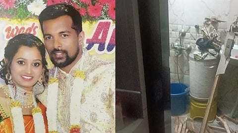 ದಂಪತಿಯ ಮದುವೆ ಸಂದರ್ಭದ ಚಿತ್ರ ಮತ್ತು ಮನೆಯ ಬಾತ್ ರೂಂ