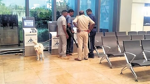 Dog squad in action on the premises of Sambra airport in Belagavi on Sunday