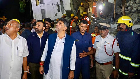 DK Shivakumar inspecting collapsed structure 
