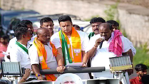 campaigning for Channapatna NDA candidate Nikhil Kumaraswamy
