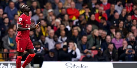 Sadio Mane seen celebrating after scoring during his Liverpool days.