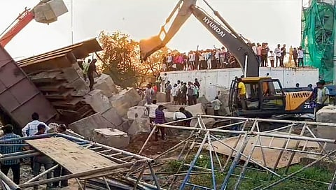 Rescue operation underway after a temporary structure collapsed at a construction 