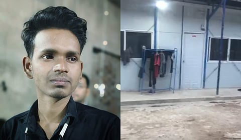 One of the boys, Rahul, who has safely returned to India (L); the call centre where Ajay is trapped in