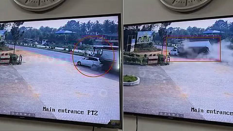 Speeding Truck hits Innova car which coming in reverse