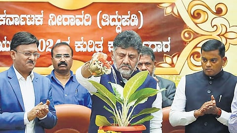 Deputy Chief Minister DK Shivakumar inaugurates a workshop for officers and engineers on Karnataka Irrigation Act at Vikasa Soudha in Bengaluru on Monday.