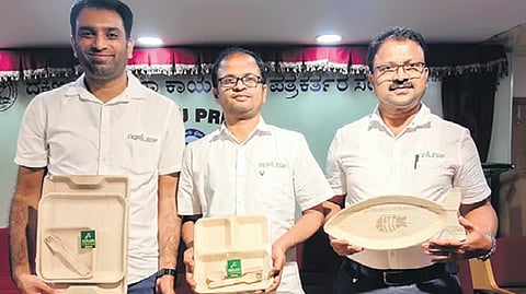 Founder of Agrileaf Avinash Rao (centre), Athishayana and Jagannath