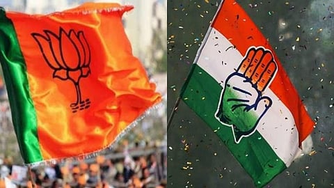 Flags of BJP and Congress used for representational purposes 