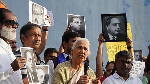 Members of various fields staged a protest against Union Home Minister Amit Shah