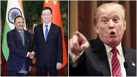 Ajit Doval meeting Chinese Vice President Han Zheng (to left), Donald Trump (right)