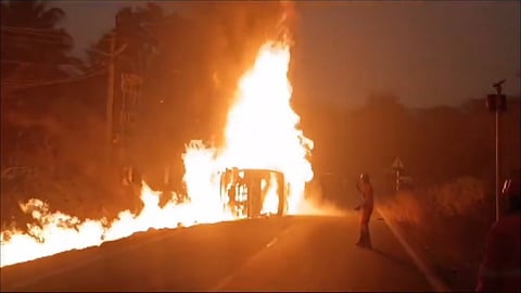 Chemical tanker catches fire