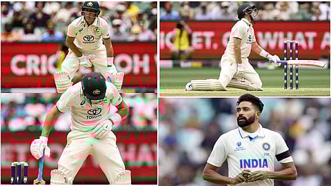Mohammed Siraj hits Marnus labuschagne with the 'ball'