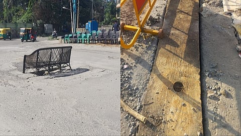 Concerned about the safety of commuters, a local placed a bamboo sofa