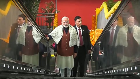Prime Minister Narendra Modi arrives to take a ride on the Namo Bharat train during the inauguration of the 13 km stretch of the Delhi-Ghaziabad-Meerut Namo Bharat corridor between Sahibabad and New Ashok Nagar, Sunday, Jan. 5, 2025. 