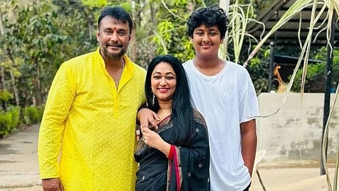 Actor Darshan with wife and son
