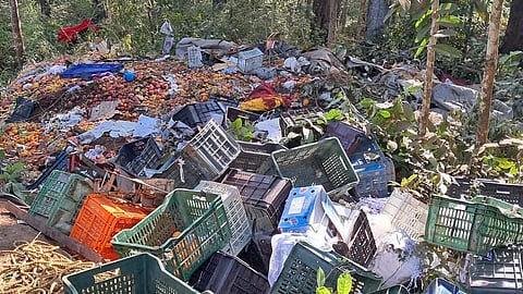 Scattered fruits and vegetables at the accident site at Gullapur in Uttara Kannada district on Wednesday