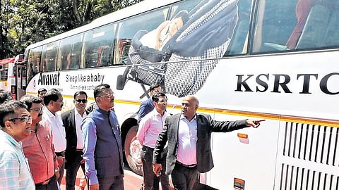 Maharashtra Transport Minister Pratap Sarnaik at the KSRTC office and depot.