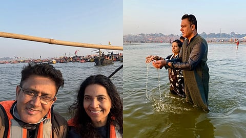 Anil Kumble and his wife dip at sangam