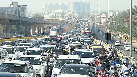 Massive traffic on the fourth day of Aero India 2025 on Ballari Road