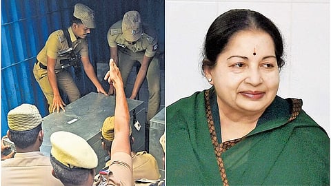 The valuables of former Tamil Nadu chief minister J Jayalalithaa being loaded for transportation to Tamil Nadu, in Bengaluru on Saturday