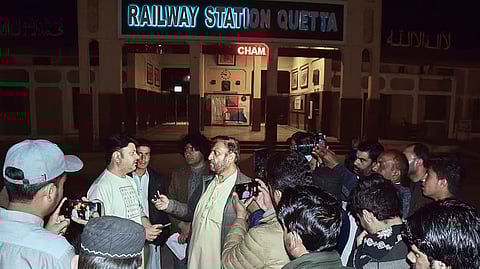 Relatives of passengers of a train, which is attacked by insurgents,