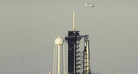 A SpaceX Falcon 9 rocket with a crew of four aboard the Crew Dragon spacecraft scrubbed prior to liftoff for a mission to the International Space Station from pad 39A at the Kennedy Space Center in Cape Canaveral, Fla., Wednesday, March 12, 2025.