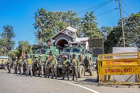 Army personnel stand guard in Imphal, Manipur, on November 19, 2024.