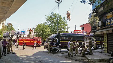 Police personnel keep a vigil at Chitnis Park area